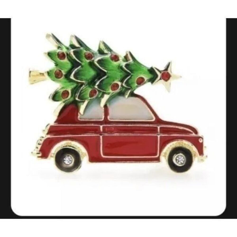 vintage christmas tree car pin brooch